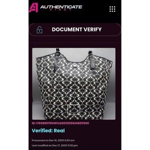 Coach Optic Signature Tote Bag Black Grey Geometric Canvas Leather Trim